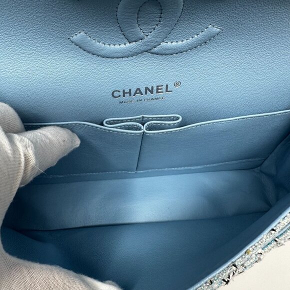 CHANEL19C Blue Braided Tweed Classic Medium Double Flap Bag Silver Hardware - Picture 6 of 14
